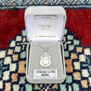 St. Maria Faustina Sterling Silver Religious Medal Necklace 18” Chain